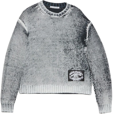 Acne Studios FW24 Oversized Asymmetric Acid-Wash Knit Sweater Black White Men. B60322-J83 Order Acne Studios FW24 Oversized Asymmetric Acid-Wash Knit Sweater Black White Men. B60322-J83