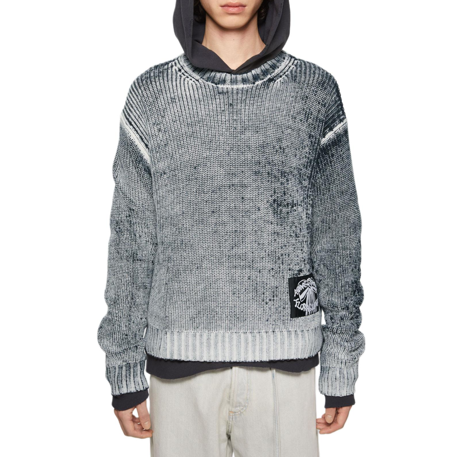 Lookbook Acne Studios FW24 Oversized Asymmetric Acid-Wash Knit Sweater Black White Men. B60322-J83