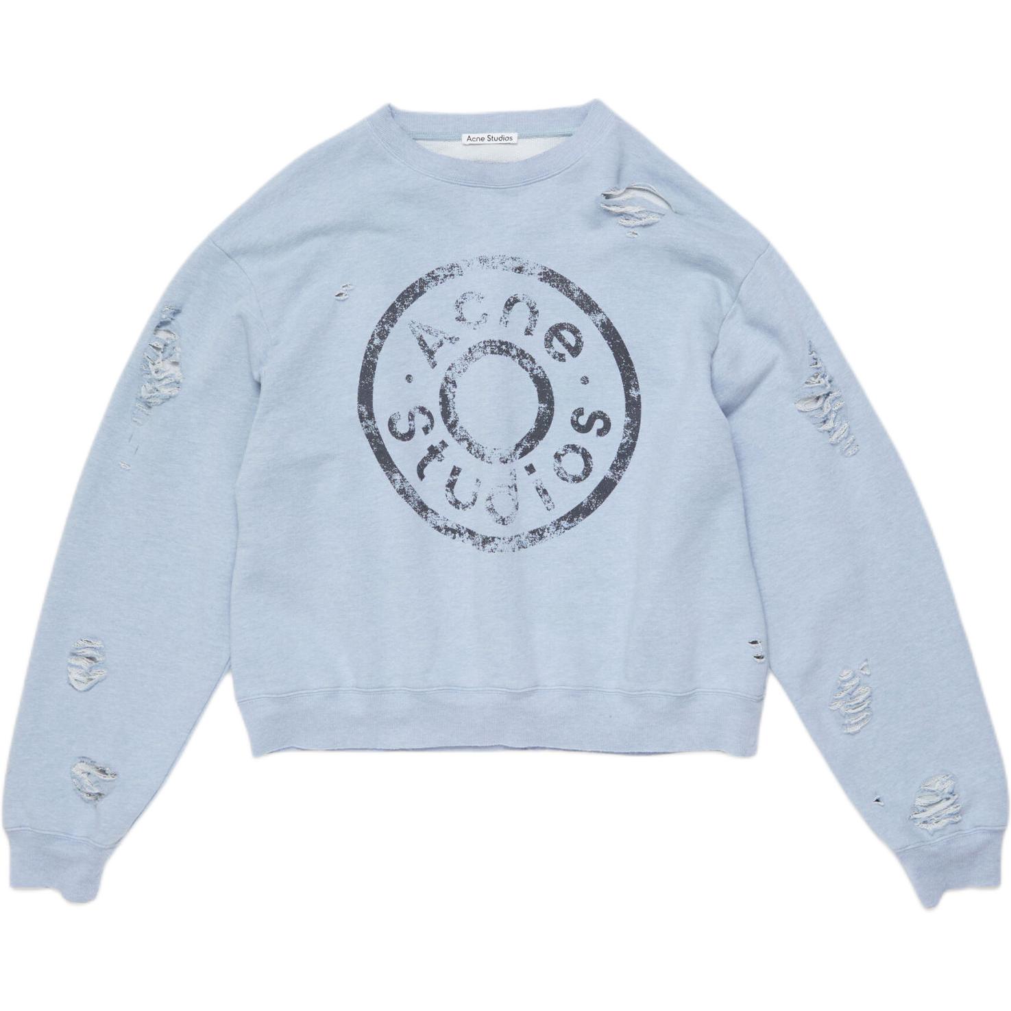 Acne Studios FW24 Oversized Distressed Letter Print Crewneck Sweatshirt Blue Unisex. CI0179-AIQ