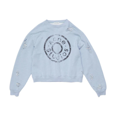 Acne Studios FW24 Oversized Distressed Letter Print Crewneck Sweatshirt Blue Unisex. CI0179-AIQ