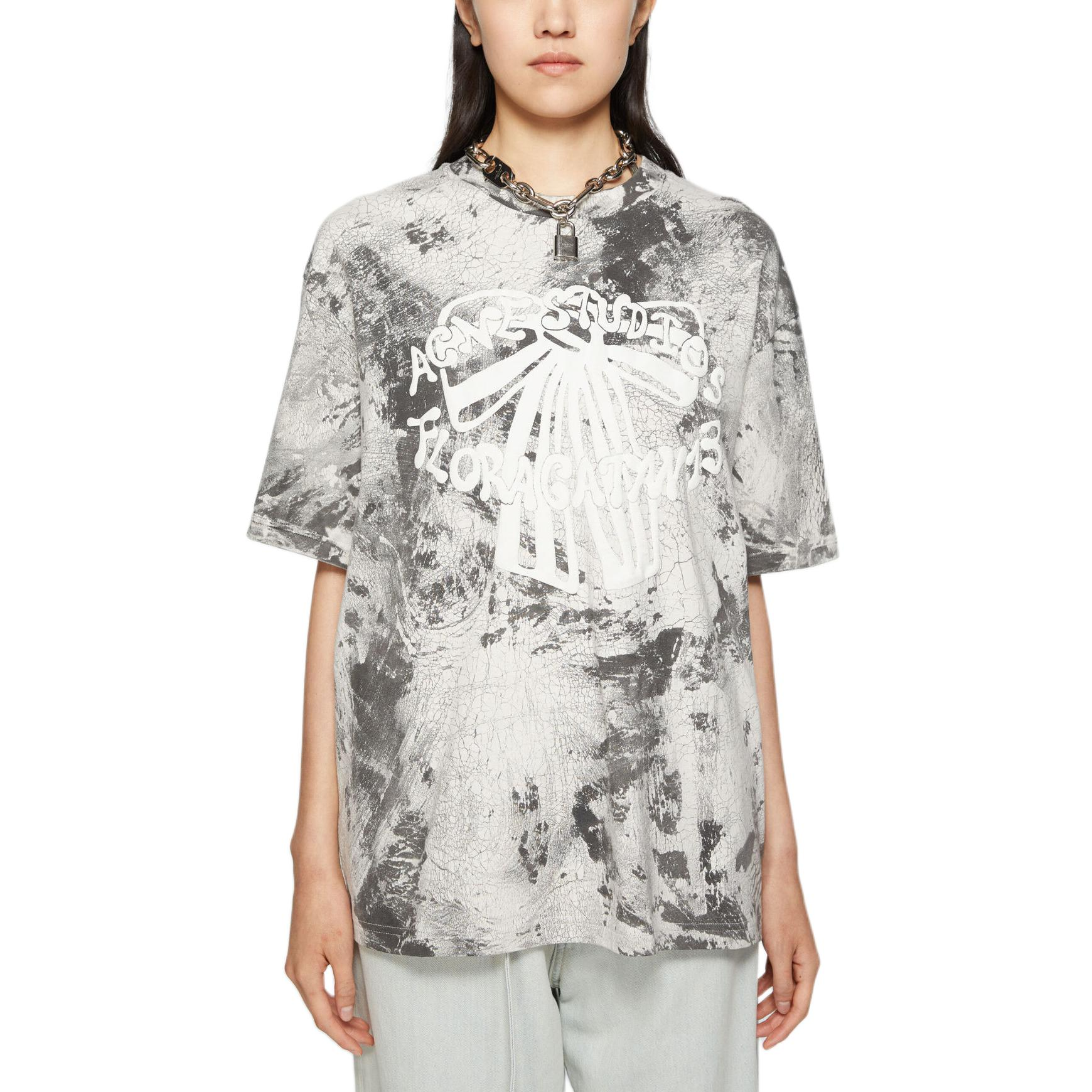 Lookbook Acne Studios FW24 Baju T-Shirt Tie-Dye Oversaiz Uniseks Hitam Kelam. CL0298-BM0