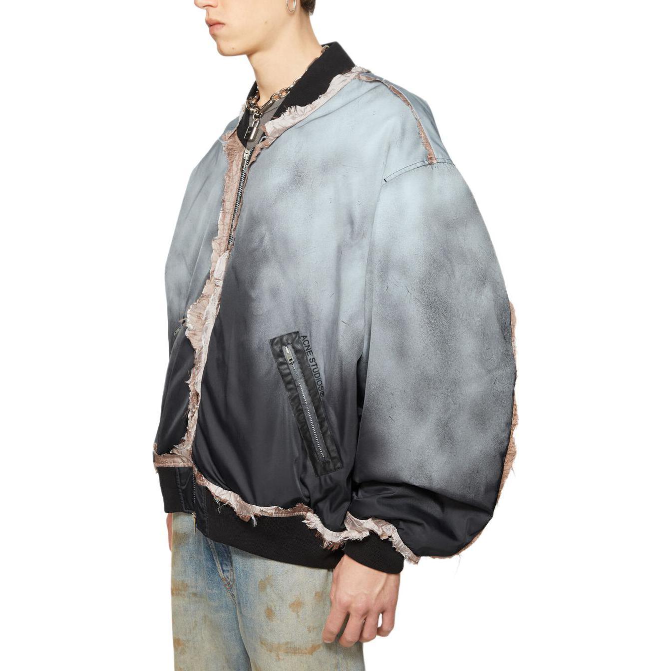 Shop Acne Studios FW24 Relaxed Logo Embroidered Zip-Up Cotton Jacket Black Mens. B90789-BM0