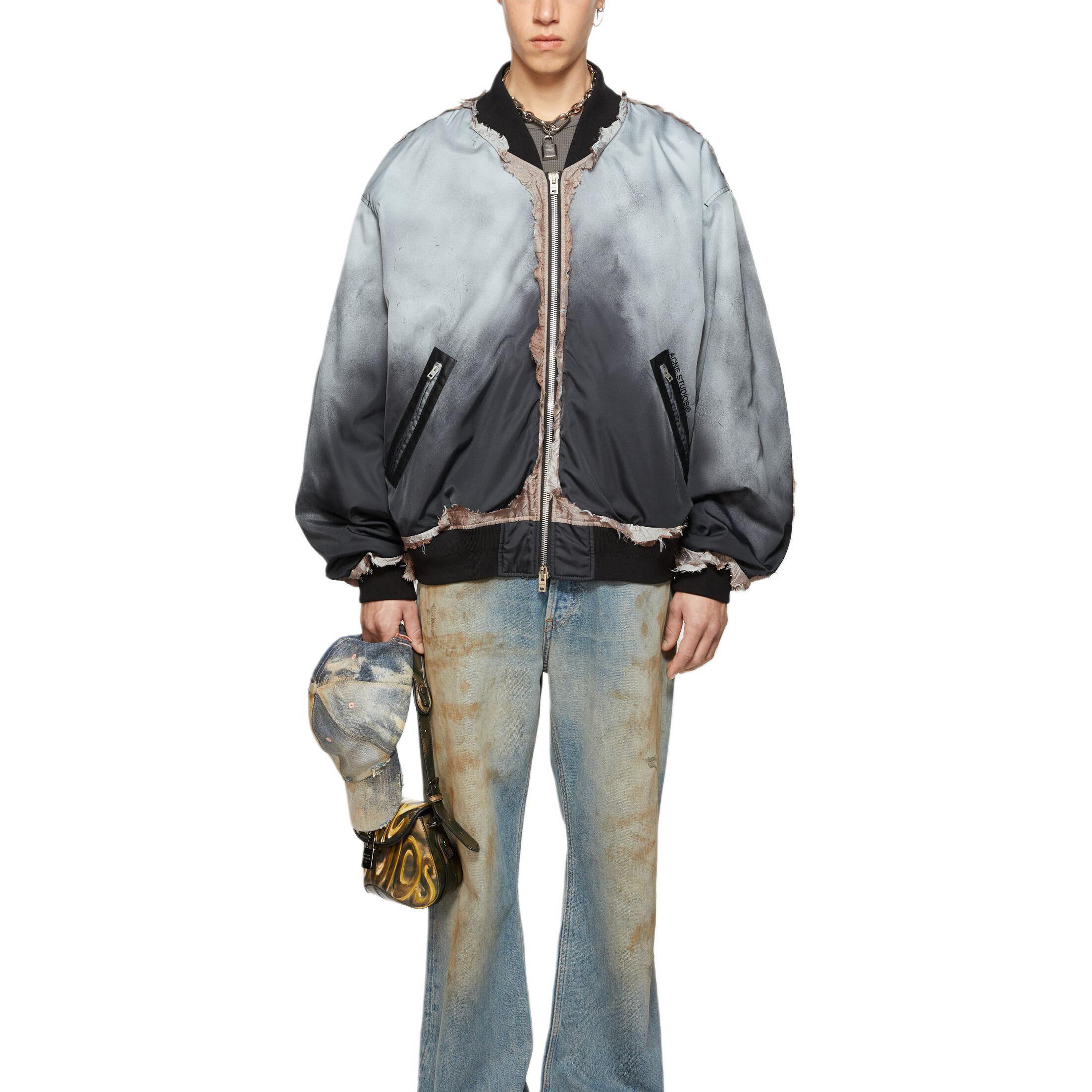 Details for Acne Studios FW24 Relaxed Logo Embroidered Zip-Up Cotton Jacket Black Mens. B90789-BM0