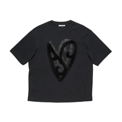 Acne Studios FW24 Retro Heart Graffiti Print Unisex Black T-Shirt. CL0299-Black