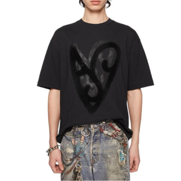 Acne Studios FW24 Retro Heart Graffiti Print Unisex Black T-Shirt. CL0299-Black 圖 4