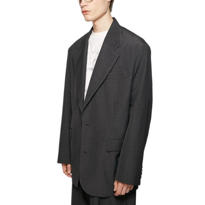 Shop Blazer Acne Studios FW24 Hombre de Rayas Holgado Manga Larga Gris Carbón. BH0208-AA2