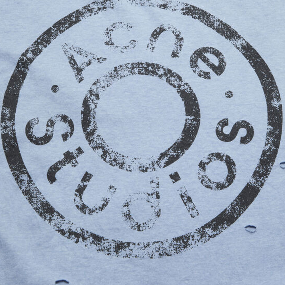 Purchase 아크네 스튜디오 FW24 유니섹스 디스트레스트 로고 프린트 티셔츠 라이트 블루 CL0294-AIQ