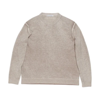 Acne Studios FW24 Vintage Logo Embroidered Crewneck Sweater Tan Menswear. B60328-AEK