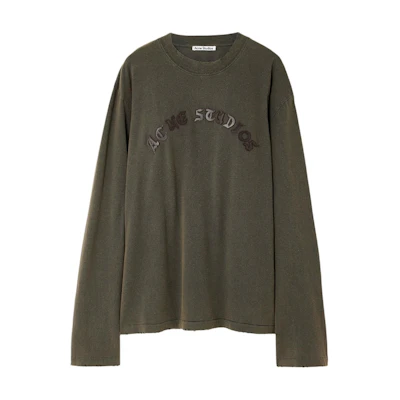 Acne Studios FW24 Washed Black Leather Applique Logo Oversized Long Sleeve Tee Unisex CL0304-BM0