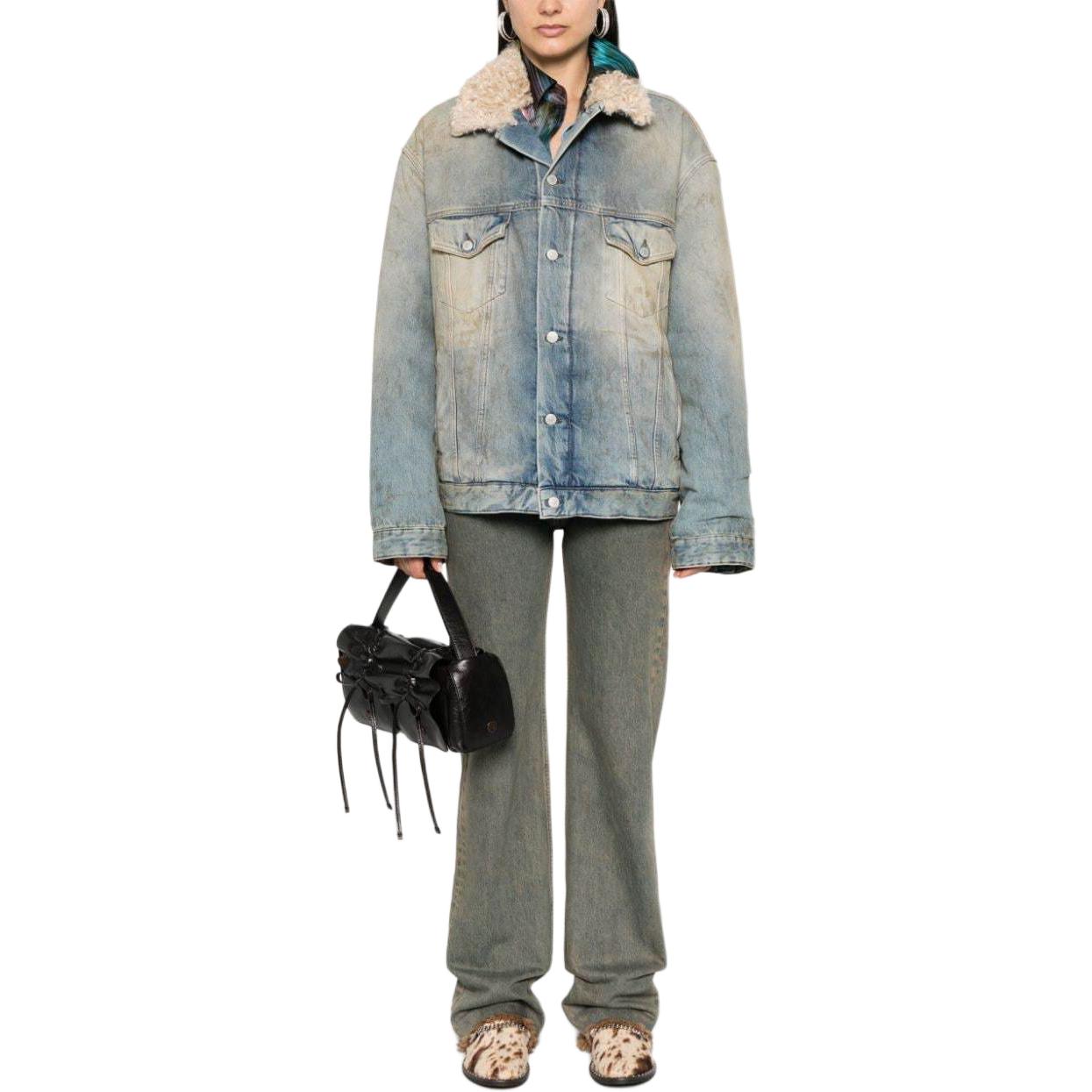 Shop Acne Studios FW24中性款洗水丹宁纽扣夹克中蓝色 C90172-Medium Blue