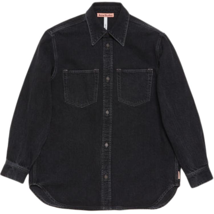 Acne Studios FW24 Washed Denim Loose Fit Unisex Long Sleeve Shirt - Black CB0082-900