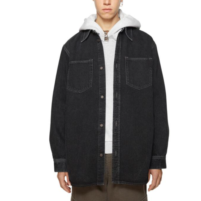 Lookbook Acne Studios FW24 Baju Denim Basuh Unisex Fit Longgar Lengan Panjang - Hitam CB0082-900