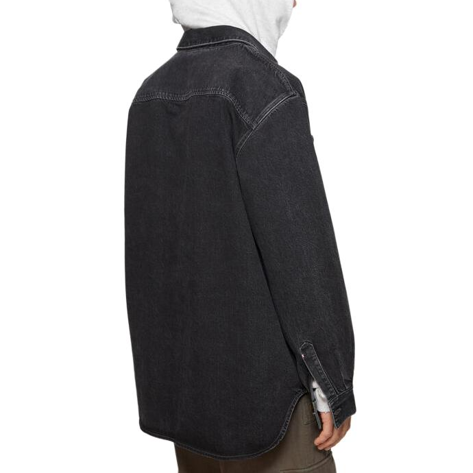 Shop Acne Studios FW24 Baju Denim Basuh Unisex Fit Longgar Lengan Panjang - Hitam CB0082-900