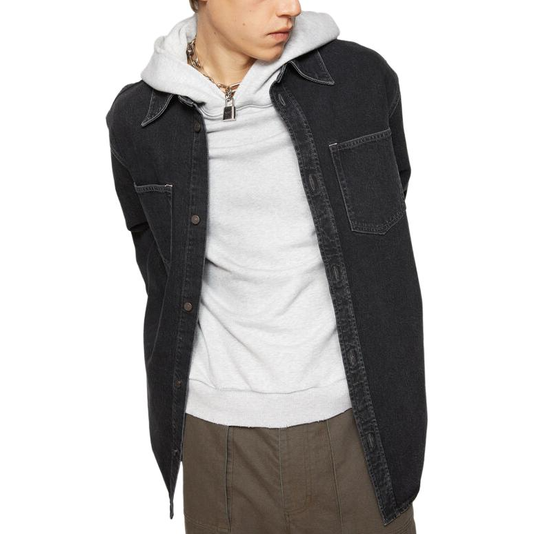 Purchase Acne Studios FW24 Baju Denim Basuh Unisex Fit Longgar Lengan Panjang - Hitam CB0082-900