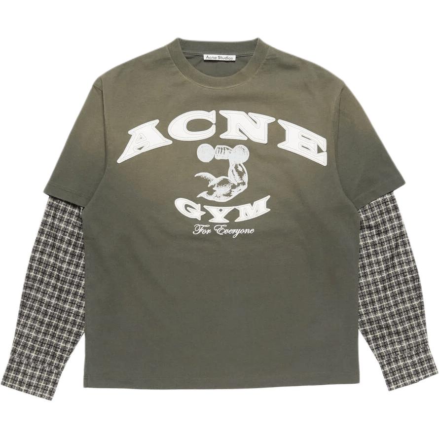 Acne Studios FW25 Plaid Logo Print Loose Layered Crewneck Long Sleeve Shirt Unisex CL0394-DSQ
