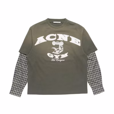 Acne Studios FW25 Plaid Logo Print Loose Layered Crewneck Long Sleeve Shirt Unisex CL0394-DSQ