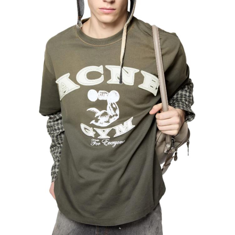 Shop Acne Studios FW25 格紋標誌印花寬鬆層次長袖圓領上衣 男女適用 CL0394-DSQ