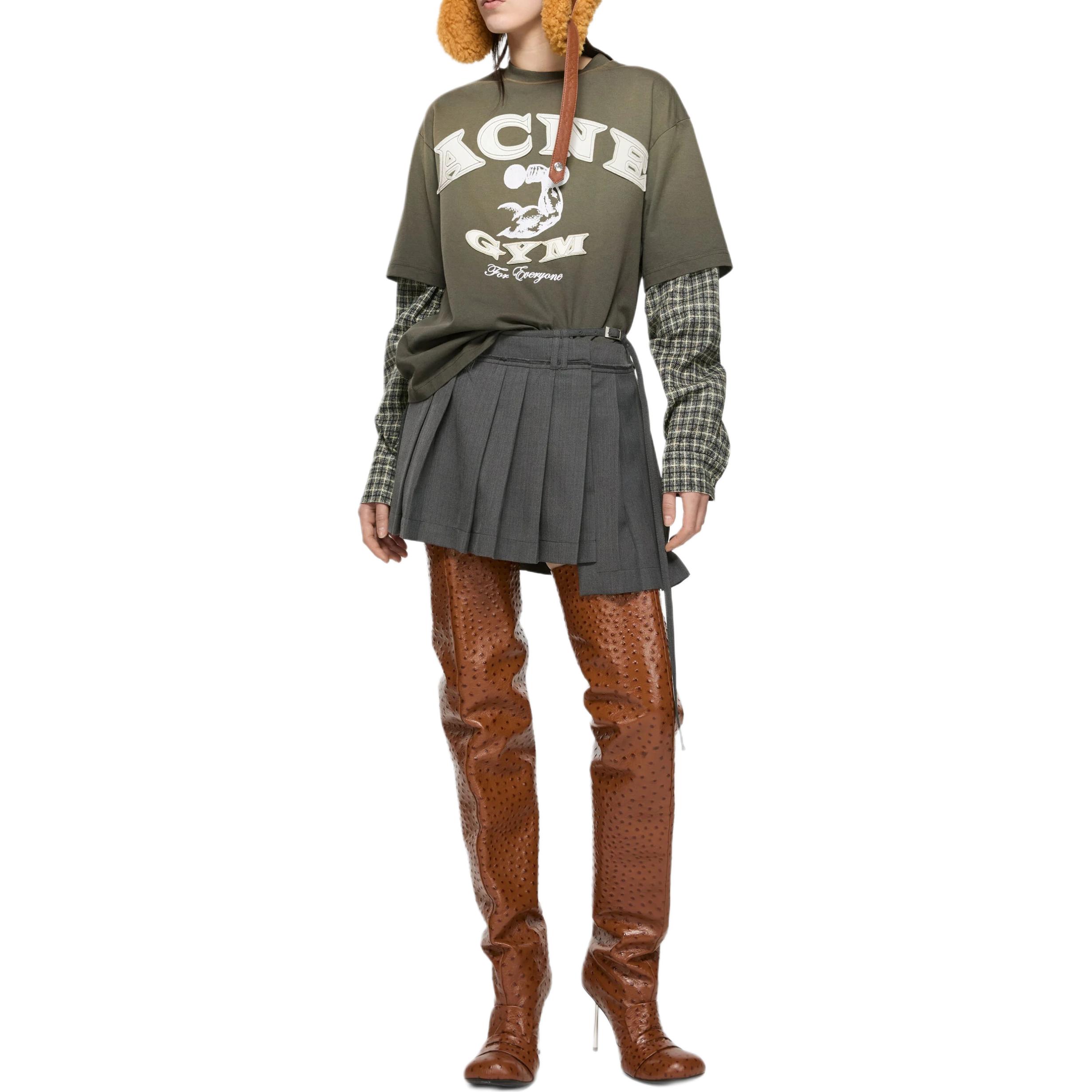 Sizing Acne Studios FW25 格紋標誌印花寬鬆層次長袖圓領上衣 男女適用 CL0394-DSQ