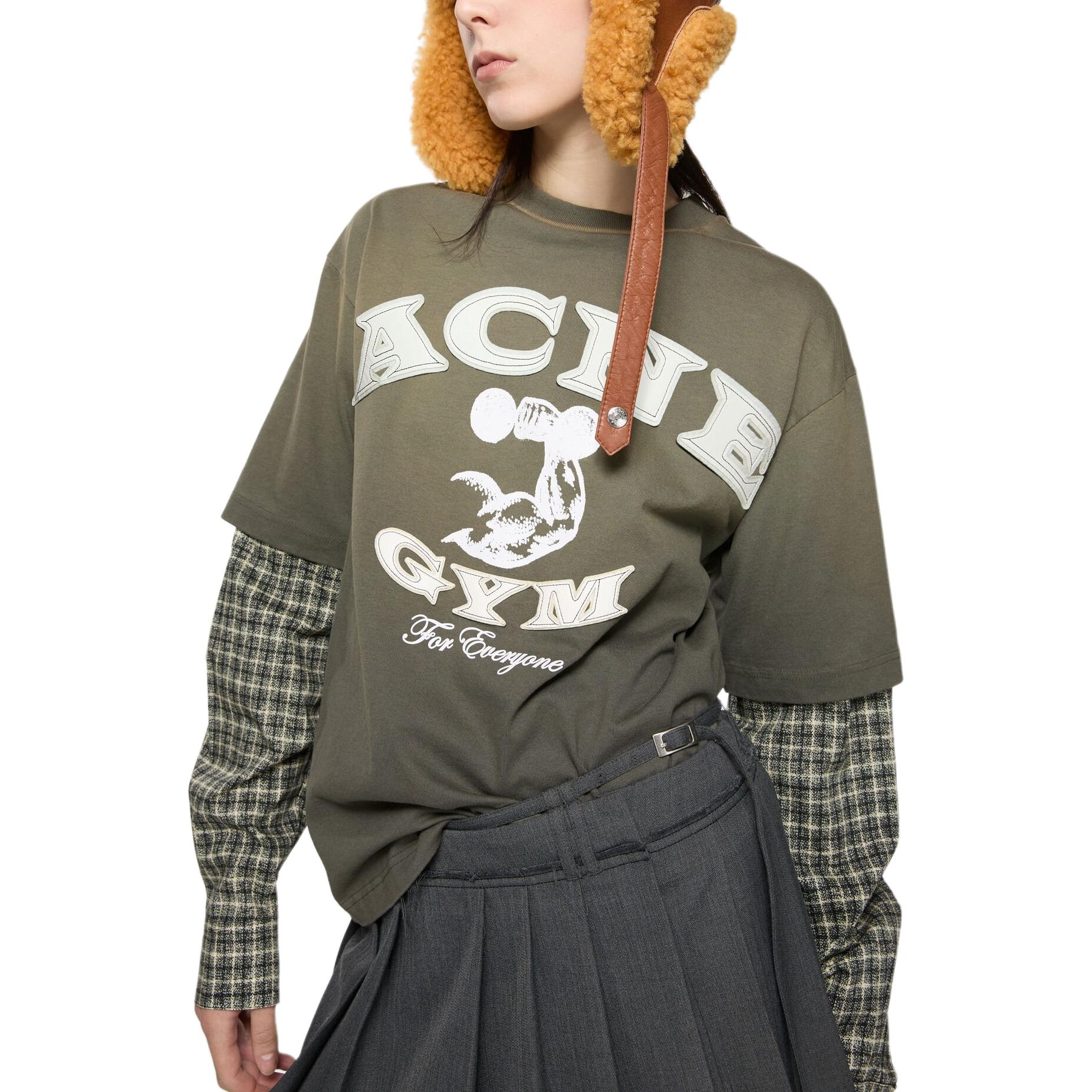 Cheap Acne Studios FW25 格紋標誌印花寬鬆層次長袖圓領上衣 男女適用 CL0394-DSQ