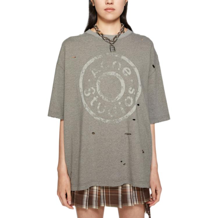 Shop Acne Studios 2024秋冬男女同款字母印花宽松T恤 苔藓绿 CL0294-BCA