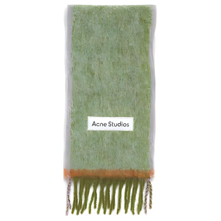 Acne Studios Green Embroidered Logo Wool Scarf Unisex Couple Style. CA0290-CA4