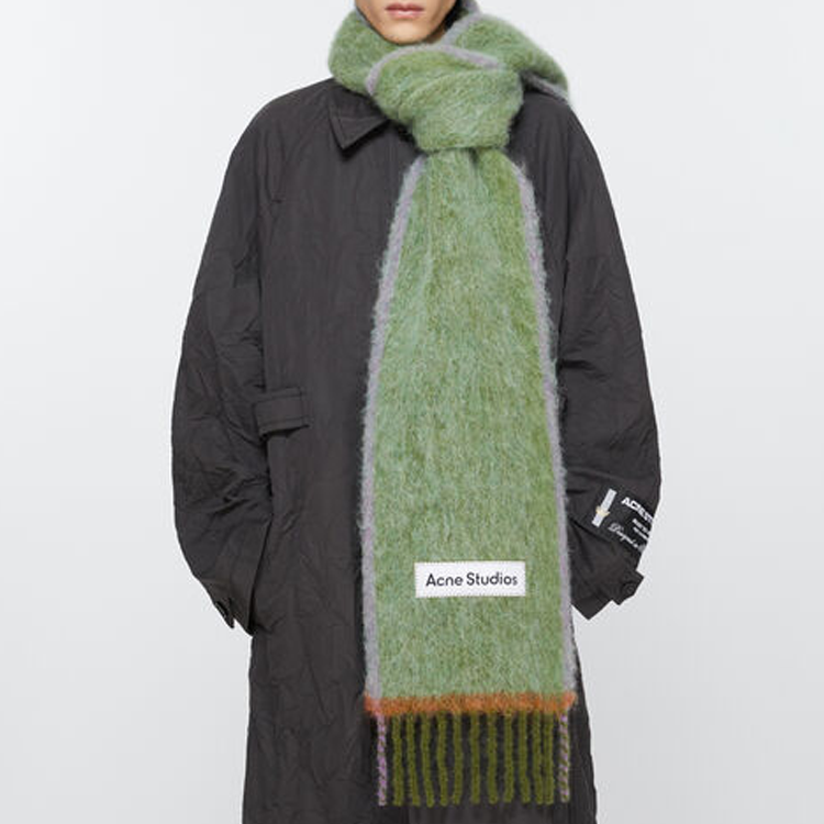 Acne Studios Green Embroidered Logo Wool Scarf Unisex Couple Style. CA0290-CA4 圖 3