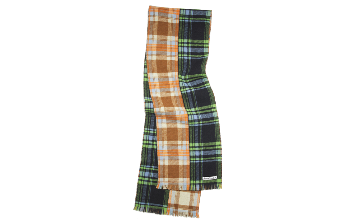 Acne Studios Green Mixed Check Wool Scarf Unisex Couples Edition. CA0278DI7