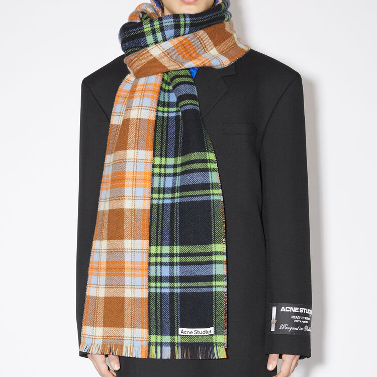 Acne Studios Green Mixed Check Wool Scarf Unisex Couples Edition. CA0278DI7 圖 3