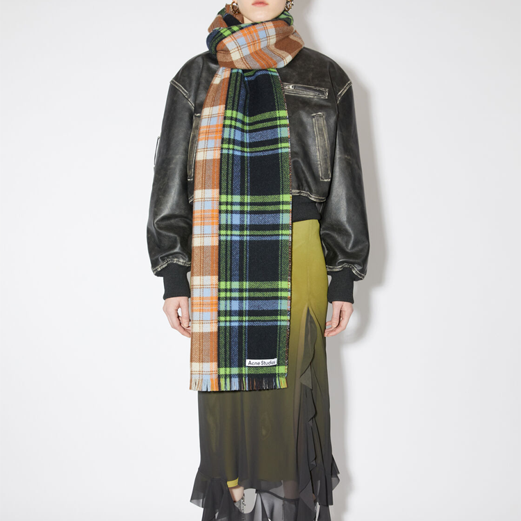 Acne Studios Green Mixed Check Wool Scarf Unisex Couples Edition. CA0278DI7 圖 4
