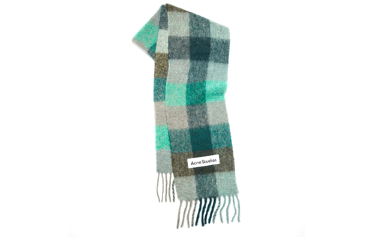 Acne Studios Green Wool Alpaca Oversized Check Scarf Unisex Couple Style. CA0084-CRO