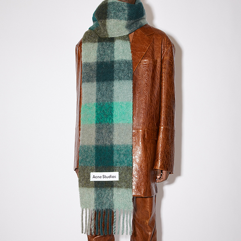 Acne Studios Green Wool Alpaca Oversized Check Scarf Unisex Couple Style. CA0084-CRO 圖 3