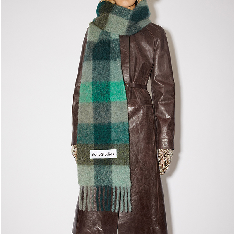 Acne Studios Green Wool Alpaca Oversized Check Scarf Unisex Couple Style. CA0084-CRO 圖 4