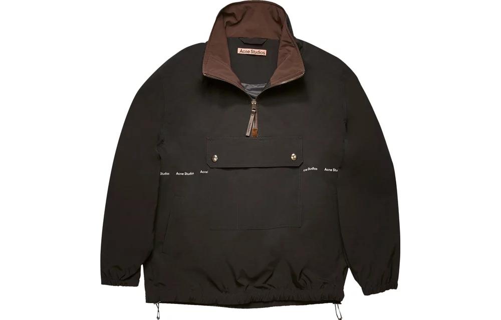 Acne Studios Half-Zip Logo Print High Neck Jacket Black Mens B90458-900