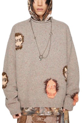 Suéter Crewneck Jacquard Skull Mohair Marrón para Hombre de Acne Studios B60307-DML Lookbook Suéter Crewneck Jacquard Skull Mohair Marrón para Hombre de Acne Studios B60307-DML