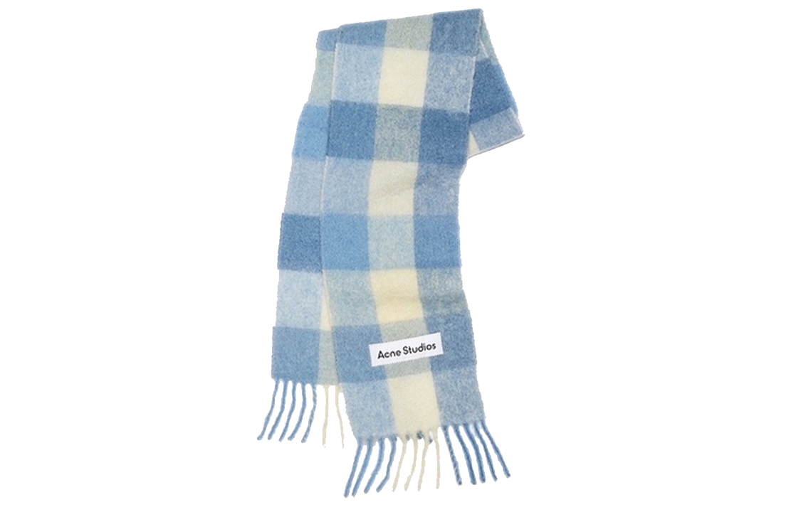 Acne Studios Large Check Alpaca Wool Scarf Unisex Shawl Blue CA0084-CN2000