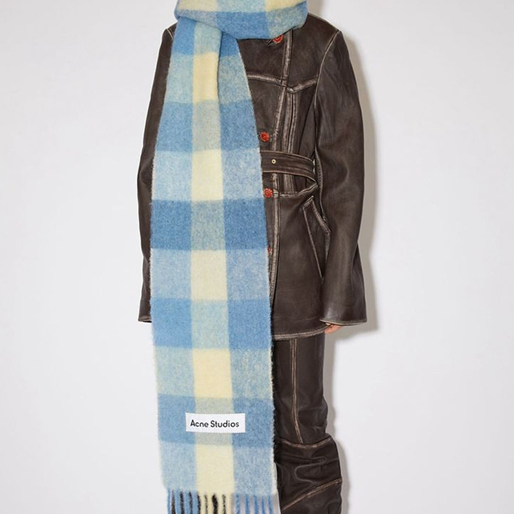 Acne Studios Large Check Alpaca Wool Scarf Unisex Shawl Blue CA0084-CN2000 圖 3