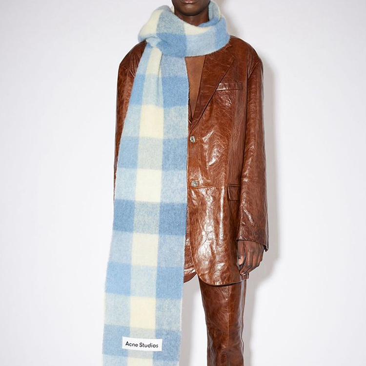 Acne Studios Large Check Alpaca Wool Scarf Unisex Shawl Blue CA0084-CN2000 圖 4