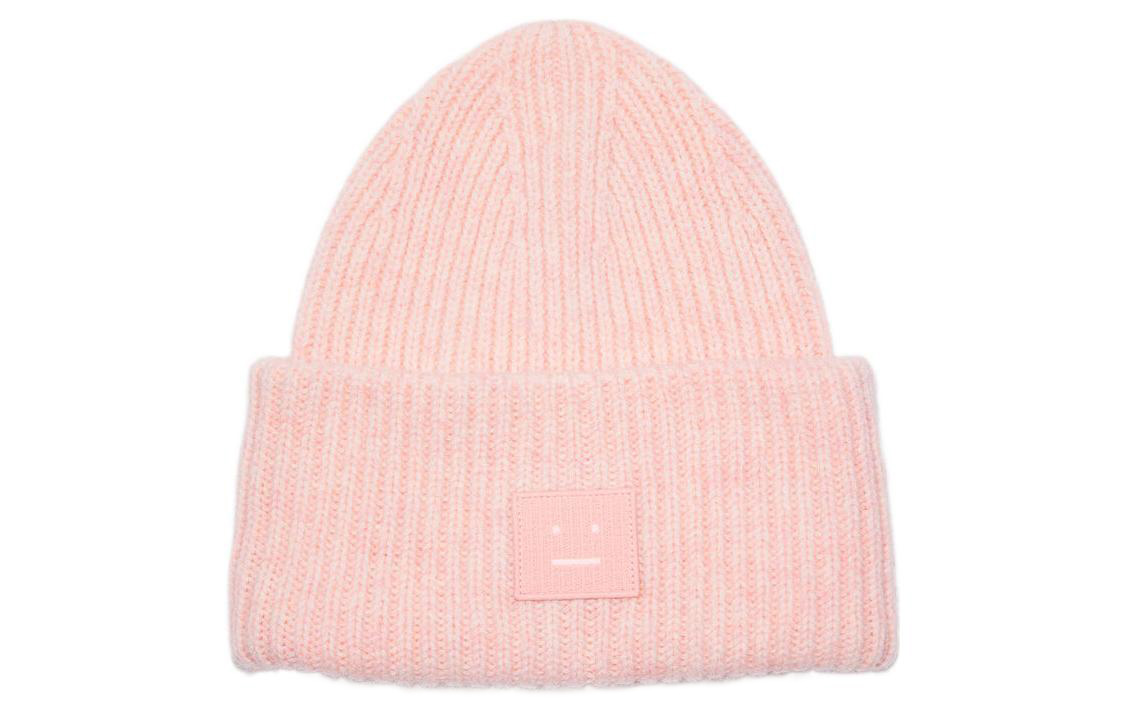 Acne Studios Large Embroidered Logo Patch Knit Beanie Unisex Pink. FA-UX-HATS000063