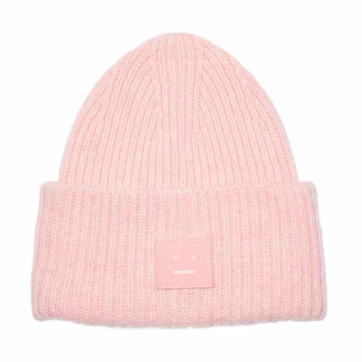 Acne Studios Large Embroidered Logo Patch Knit Beanie Unisex Pink. FA-UX-HATS000063