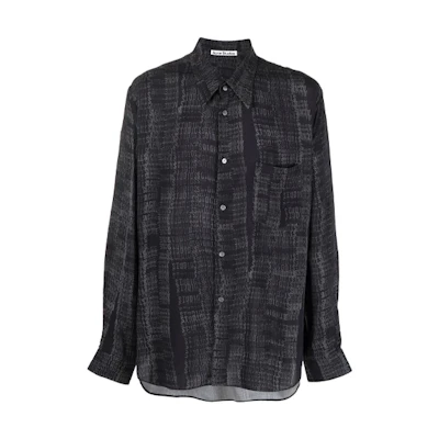 Acne Studios Logo Print Black Long Sleeve Casual Shirt for Men. BB0385-900