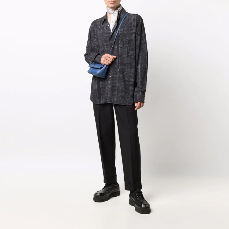 Lookbook アクネ ストゥディオズ メンズ ロゴプリント 長袖 カジュアルシャツ ブラック BB0385-900