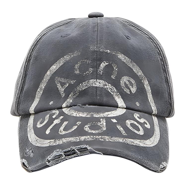 Acne Studios Logo Print Cotton Cap Unisex Black C40382-900