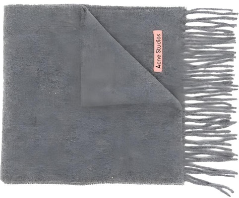 Acne Studios Logo Solid Color Knit Warm Scarf with Fringe - Edition CA0218990-Grey Buy Acne Studios Logo Solid Color Knit Warm Scarf with Fringe - Edition CA0218990-Grey