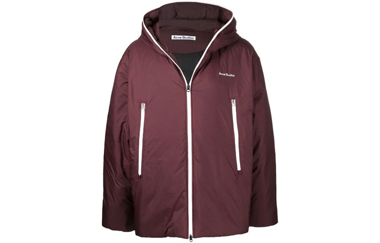 Acne Studios Logo Zip Minimalist Down Jacket Mens - Burgundy B90506-479