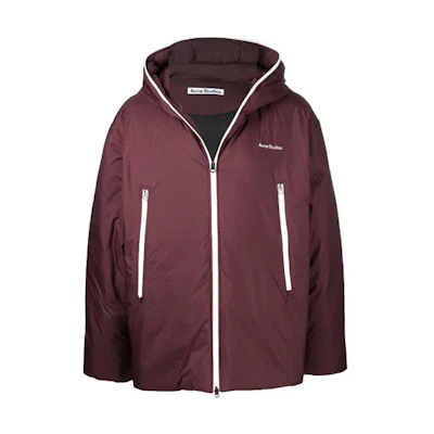 Acne Studios Logo Zip Minimalist Down Jacket Mens - Burgundy B90506-479