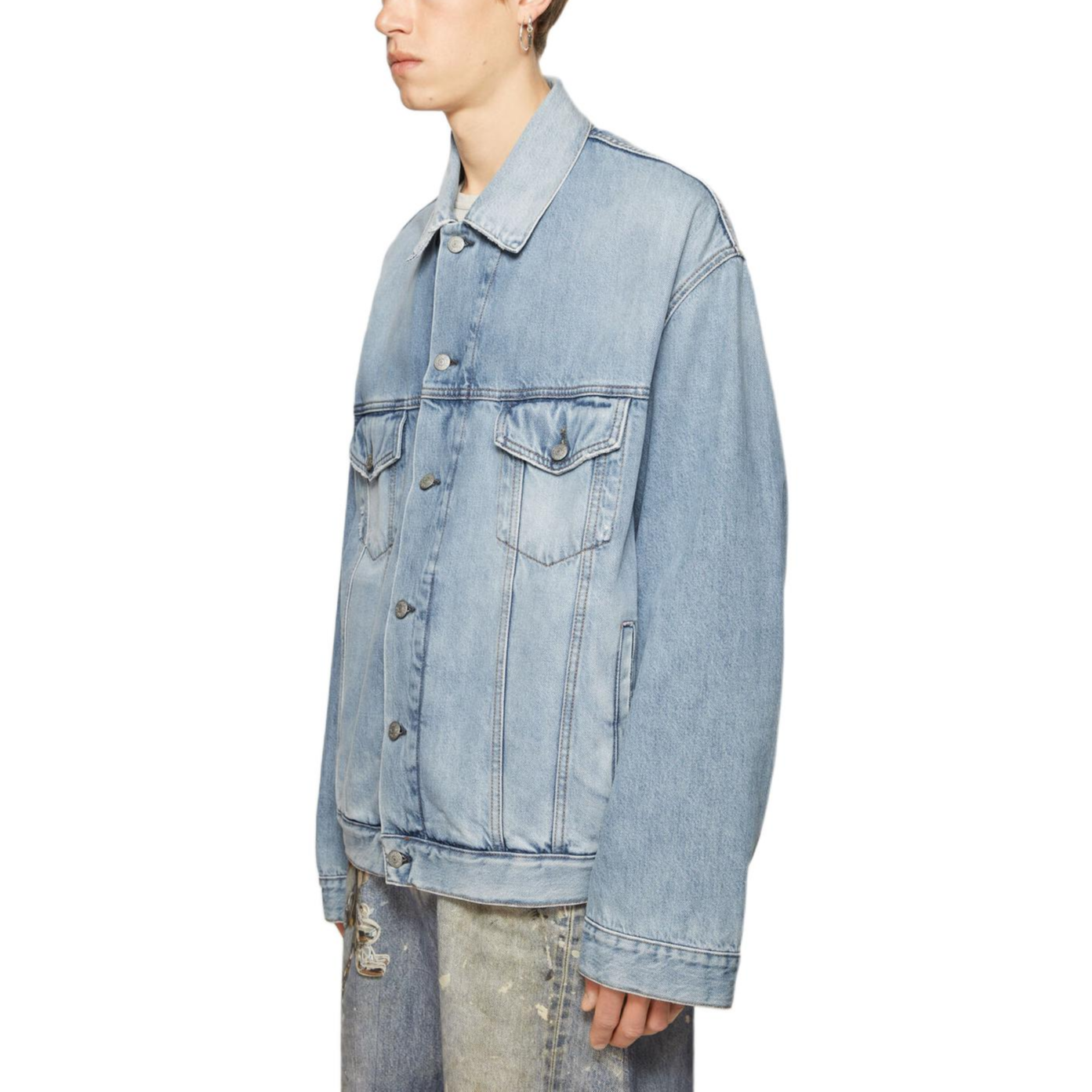 Shop Acne Studios Jaket Denim Unisex Loose Fit Bahu Jatuh Biru Muda. C90176-228