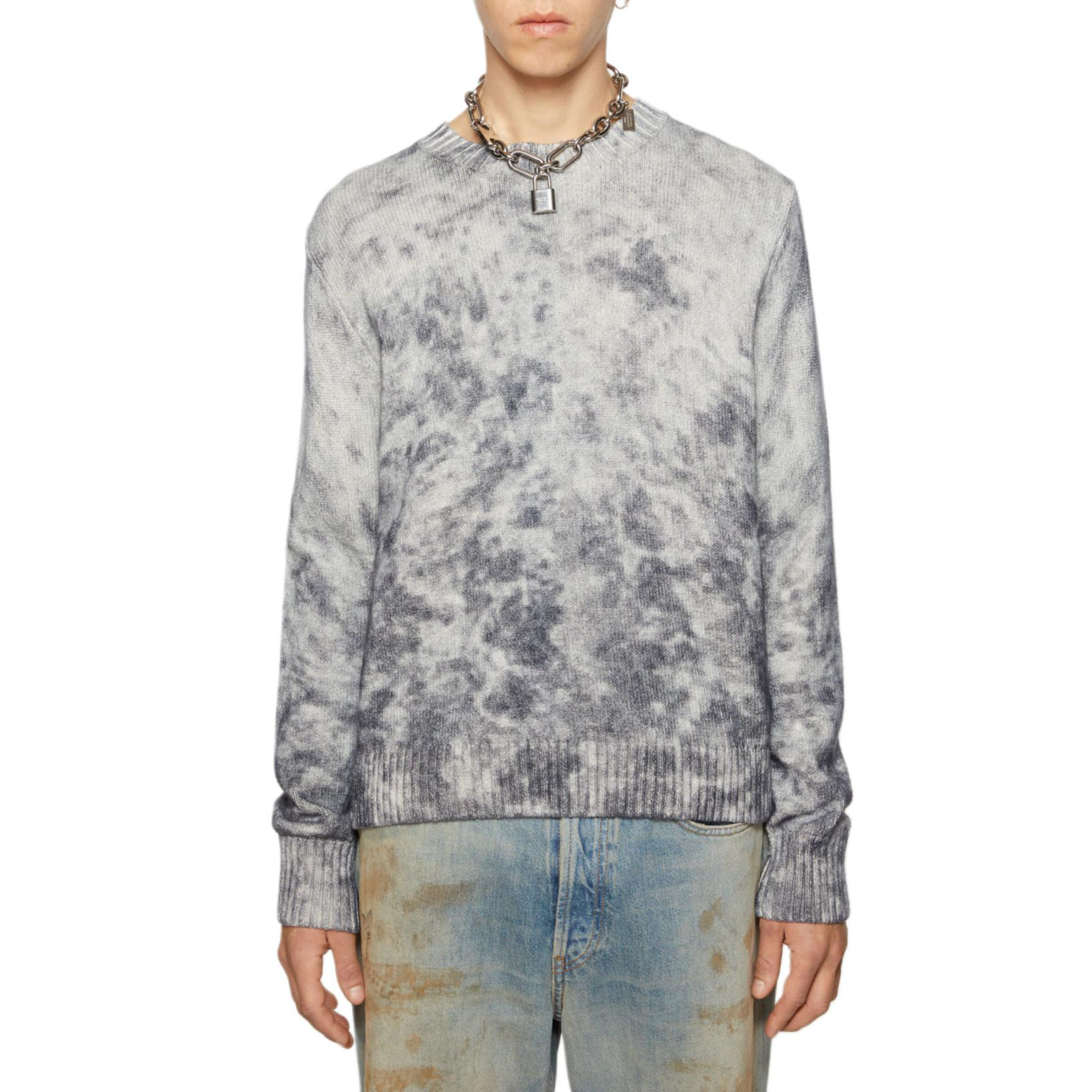 Lookbook 아크네 스튜디오 남성용 산화 프린트 니트 크루넥 스웨터 블랙 화이트 FW2024 B60329-J83