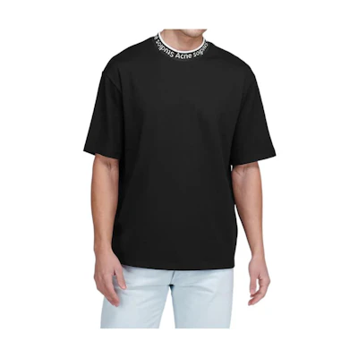 Acne Studios Men’s Loose Fit Black T-Shirt with Logo Neckline Jacquard BL0221-900