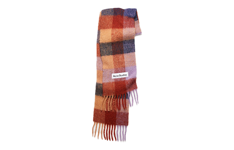 Acne Studios Mohair Alpaca Check Scarf Unisex Brown/Purple/Navy CA0084-CHV