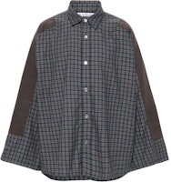 Acne Studios Navy Flannel Patchwork Plaid Button-Up Unisex Shirt. BB0594-BG9 Acne Studios Navy Flannel Patchwork Plaid Button-Up Unisex Shirt. BB0594-BG9